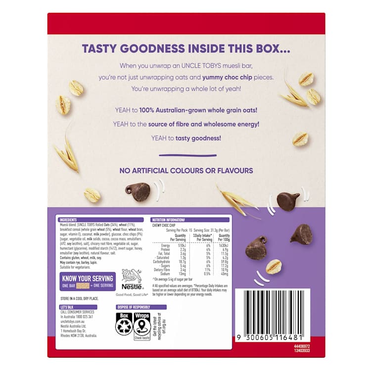 Uncle Tobys Chewy Choc Chip Bars