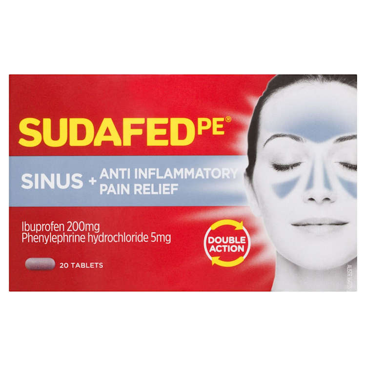 Sudafed PE Sinus Pain Relief + Anti Inflammatory Double Action Tablets