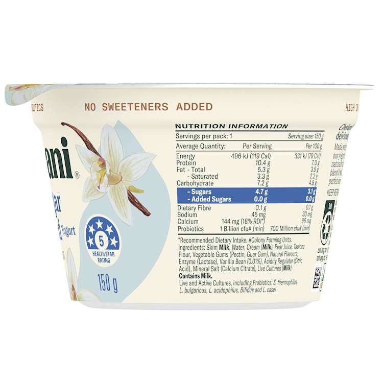 Chobani No Sugar Added Greek Yoghurt Vanilla Bean