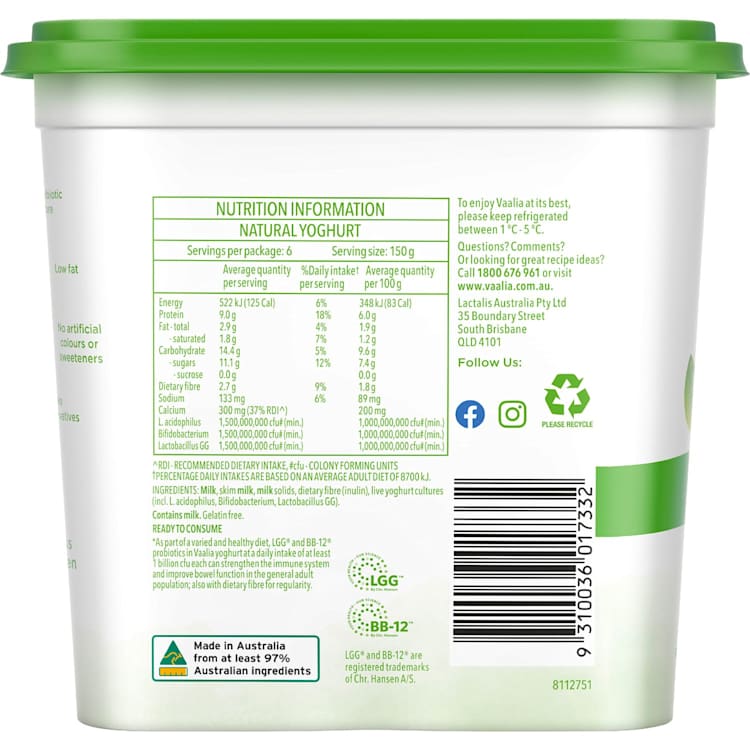 Vaalia Probiotic Yoghurt Natural