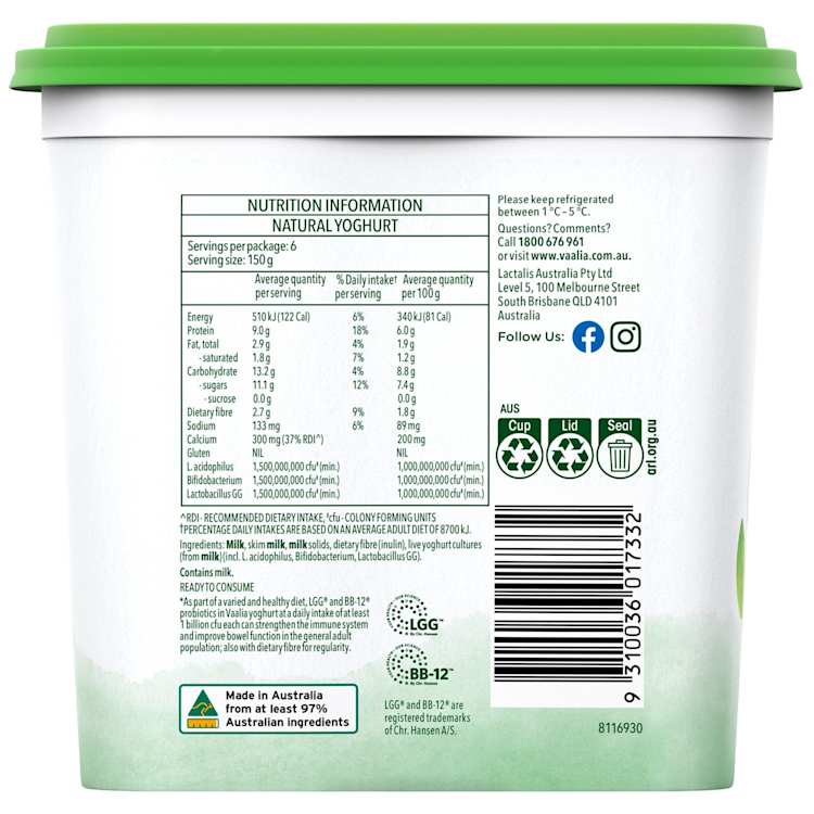 Vaalia Probiotic Yoghurt Natural