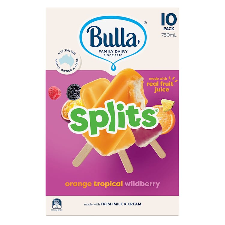 Bulla Splits Ice Cream Wildberry Orange Tropical