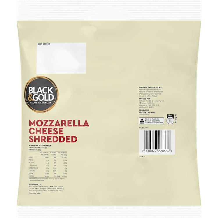 Black & Gold Mozzarella Shredded Cheese