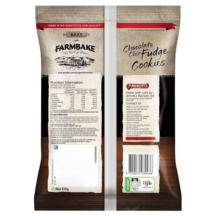 Arnott's Farmbake Cookies Chocolate Chip Fudge