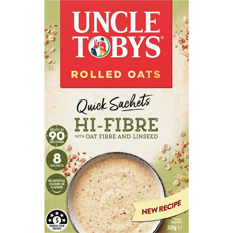 Uncle Tobys Oats Quick Sachets Breakfast Cereal Hi Fibre