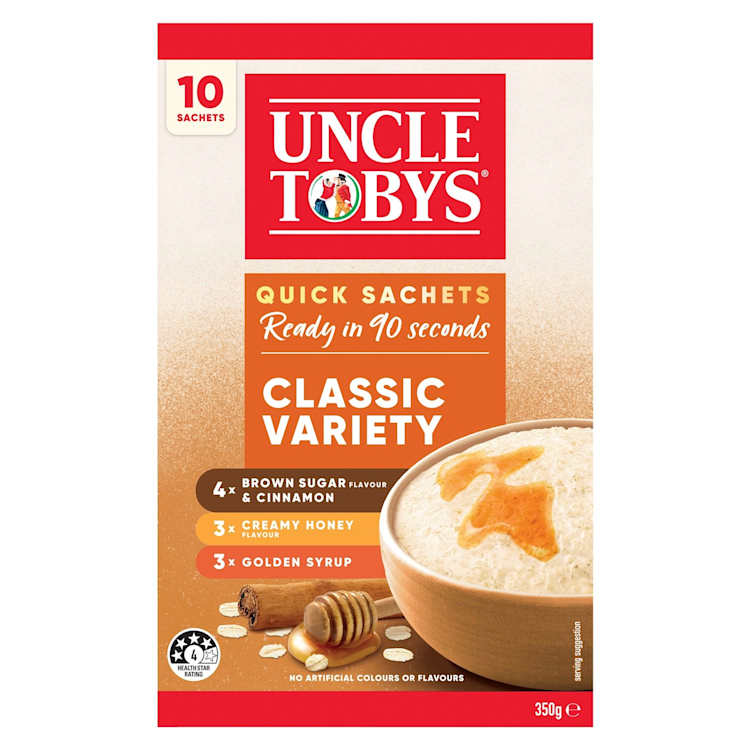 Uncle Tobys Oats Quick Sachets Breakfast Cereal Classic Variety