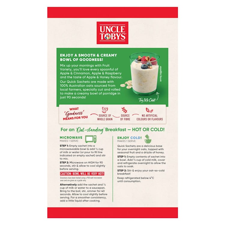 Uncle Tobys Oats Quick Sachets Breakfast Cereal Fruit Variety