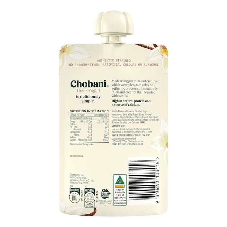 Chobani Greek Yoghurt Vanilla Pouch