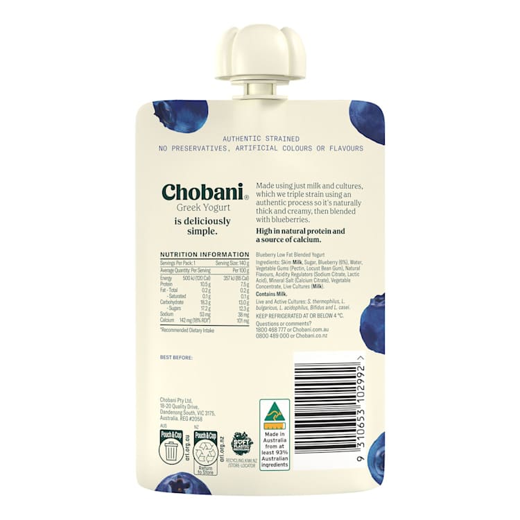 Chobani Greek Yoghurt Blueberry Pouch