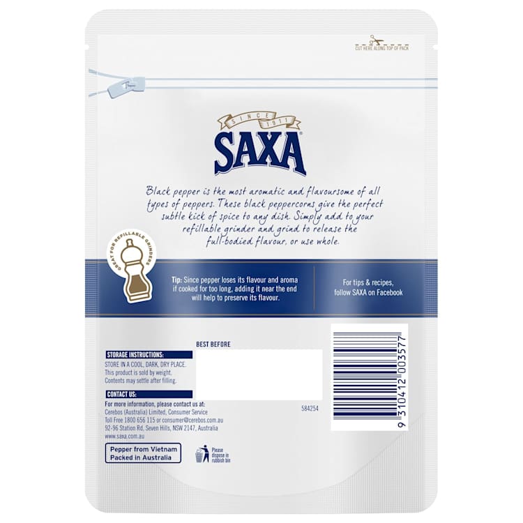 Saxa Black Whole Peppercorns