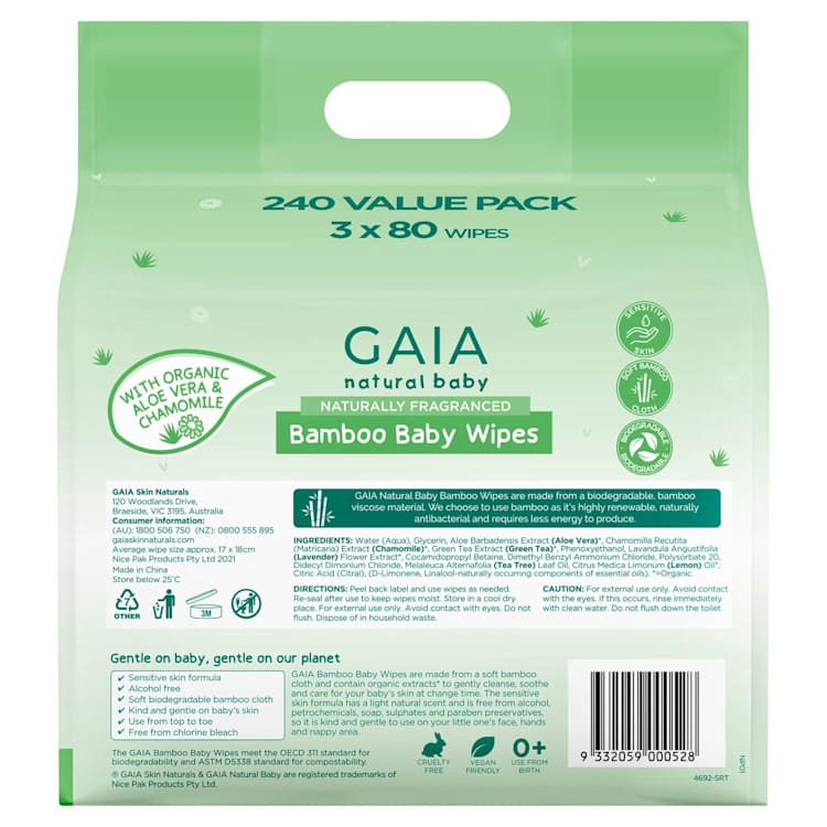 GAIA Natural Baby Bamboo Baby Wipes