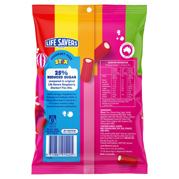 Life Savers 25% Reduced Sugar Raspberry Sherbert Fizz Stix