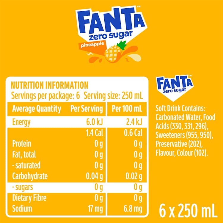 Fanta Pineapple Zero Sugar Soft Drink Multipack Mini Can