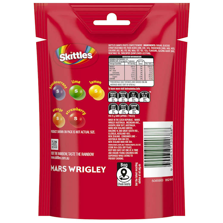 Skittles Giants Fruits Chewy Lollies Snack & Share Bag