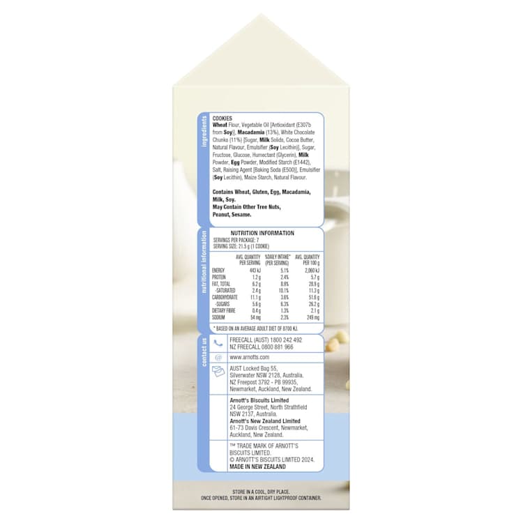 Arnott's Softbake Cookies Biscuits White Choc Macadamia