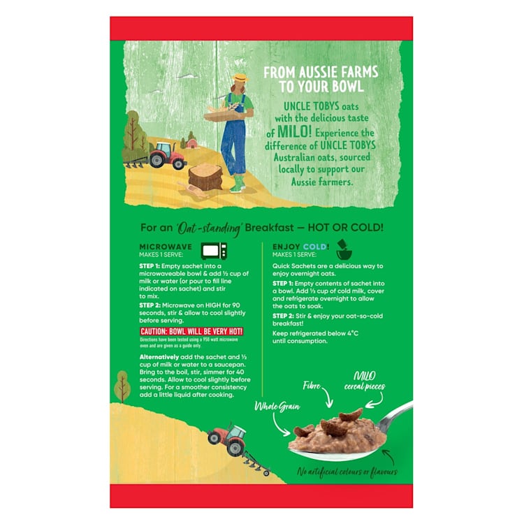 Uncle Tobys Oats Quick Sachets Breakfast Cereal Milo