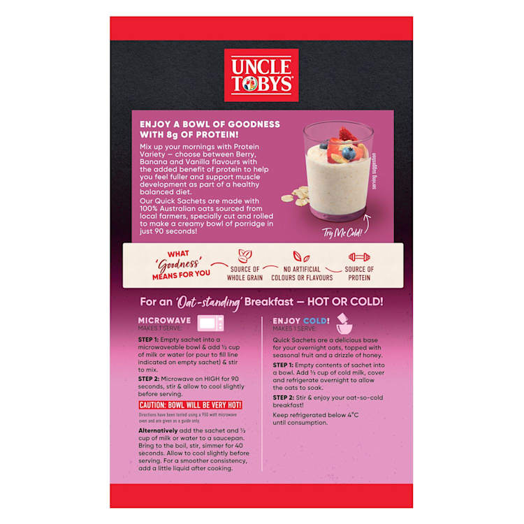 Uncle Tobys Oats Quick Sachets Breakfast Cereal Protein Variety 