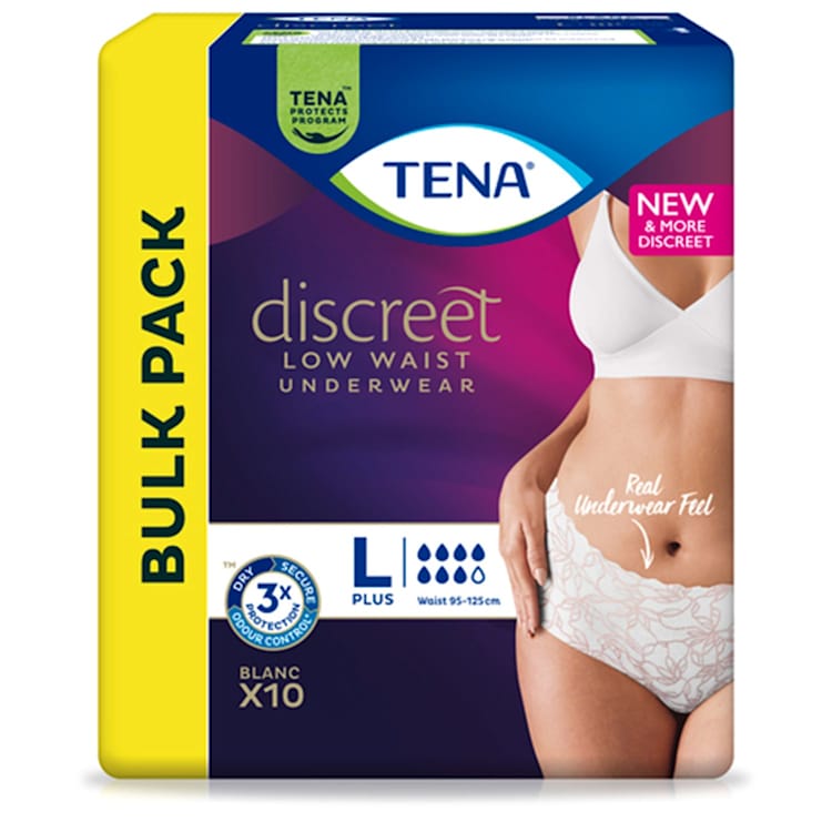 Tena Discreet Womens Incontinence Pants Low Waist Blanc Large 