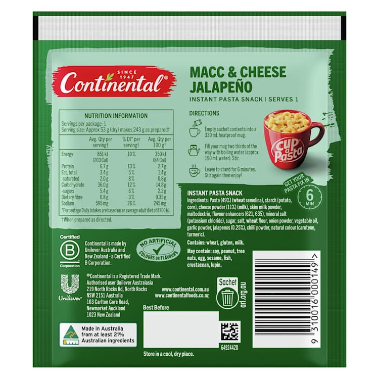 Continental Cup A Pasta Macc & Cheese Jalapeno