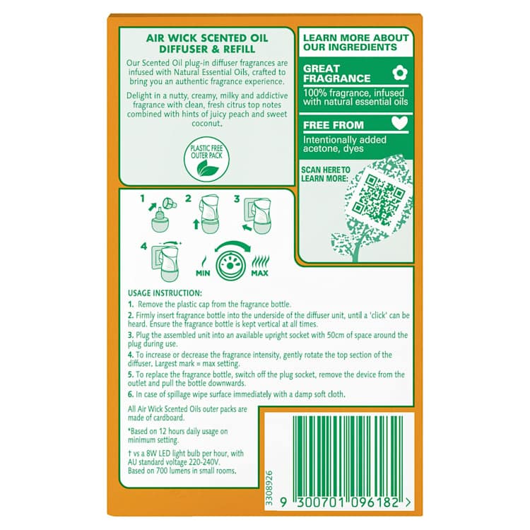 Air Wick Essential Oil Air Freshener Plug In Diffuser Sweet Vanilla & Shea Butter