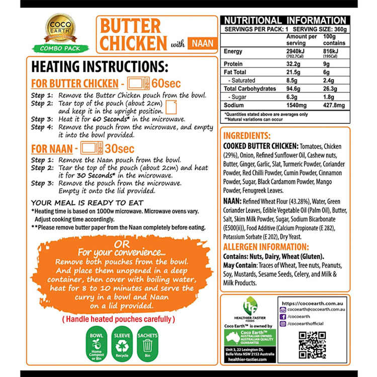 Coco Earth Butter Chicken With Naan 