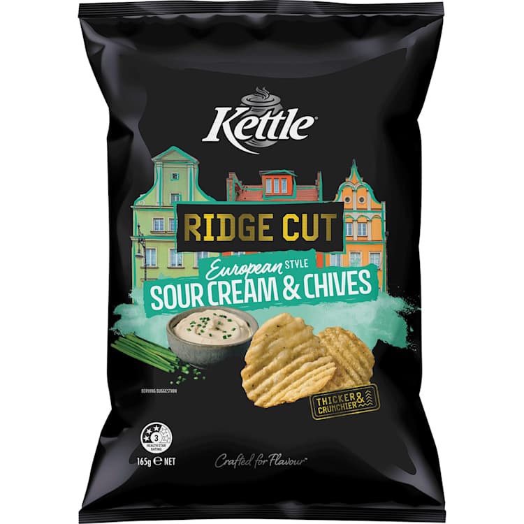 Kettle Ridge Cut Potato Chips Sour Cream & Chives 