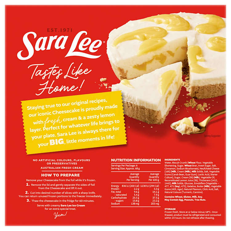 Sara Lee Cheesecake Lemon 