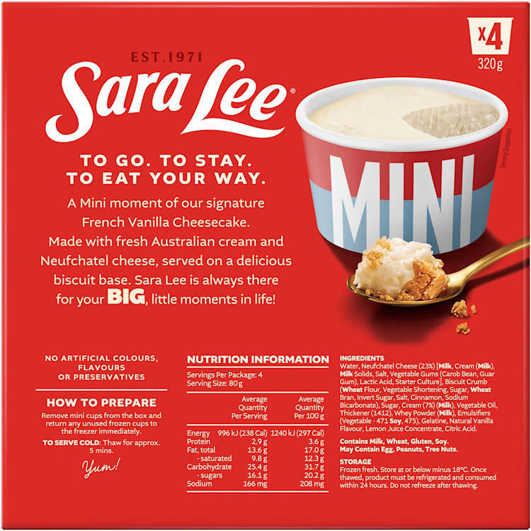 Sara Lee Mini Cups French Vanilla Cheesecake 
