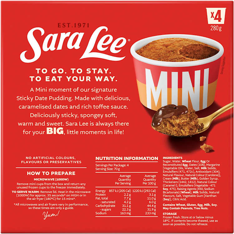 Sara Lee Mini Cups Sticky Date Pudding 