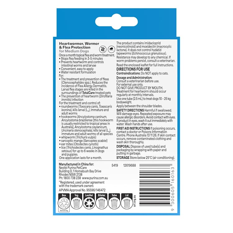 Purina Total Care Petcare Heartwormer All Wormer & Flea Medium Dog