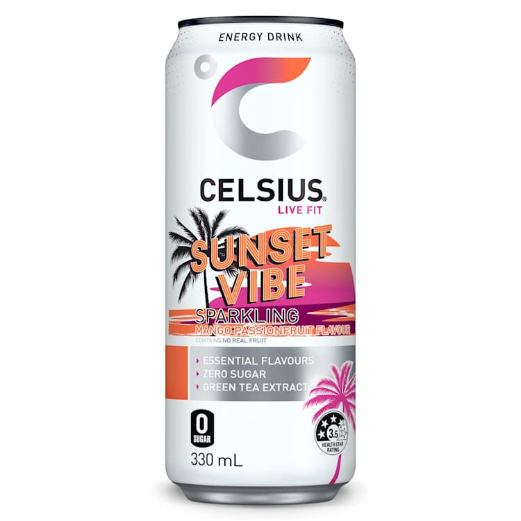 Celsius Sunset Vibe Sparkling Mango Passionfruit Flavour