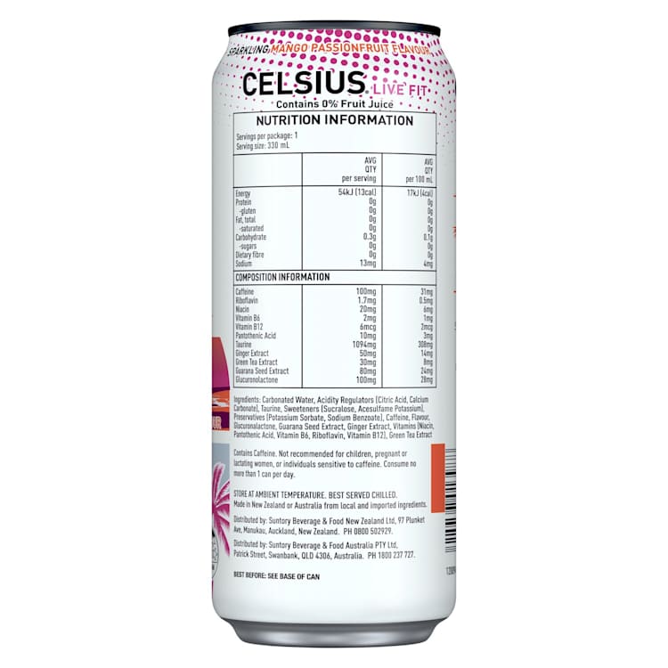 Celsius Sunset Vibe Sparkling Mango Passionfruit Flavour