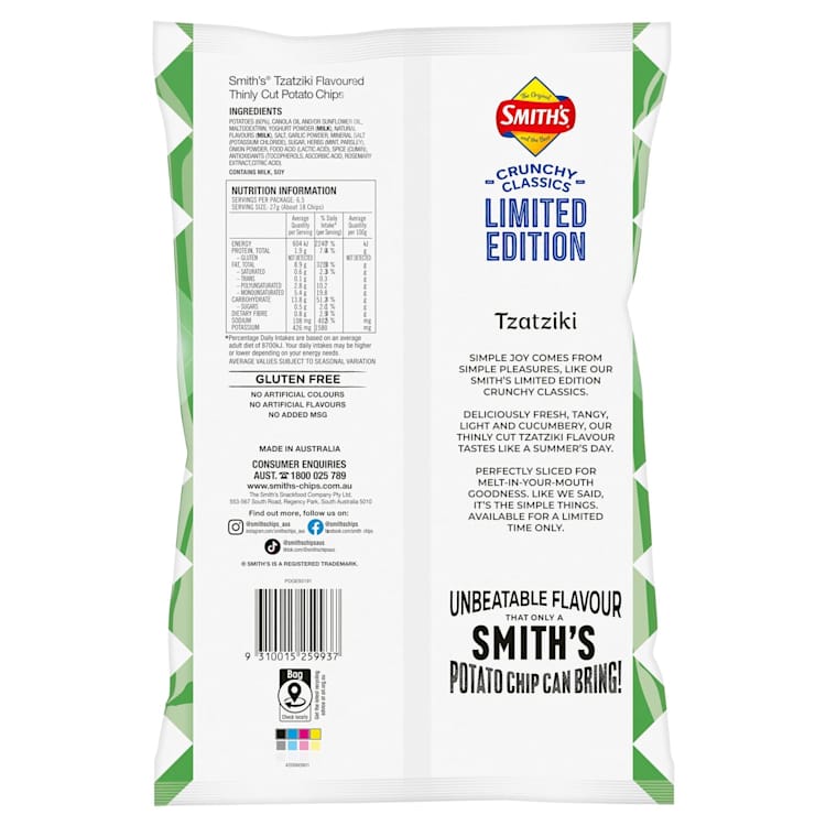 Smith's Thinly Cut Potato Chips Tzatziki 
