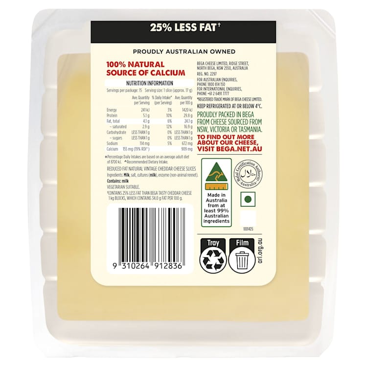 Bega Light Vintage 25% Reduced Fat Cheese 15 Pack