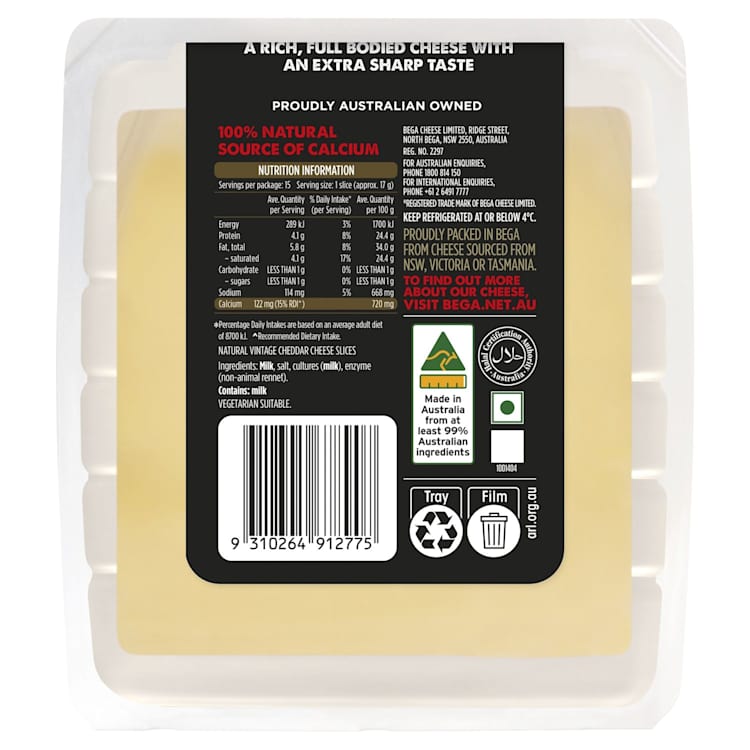 Bega Strong & Bitey Vintage Natural Cheese 15 Slices