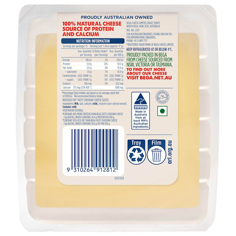 Bega Country Light Tasty 50% Less Fat Natural Cheese Slices