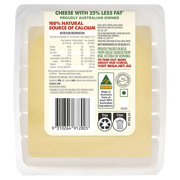 Bega Country Light Tasty 25% Less Fat Natural Cheese Slices