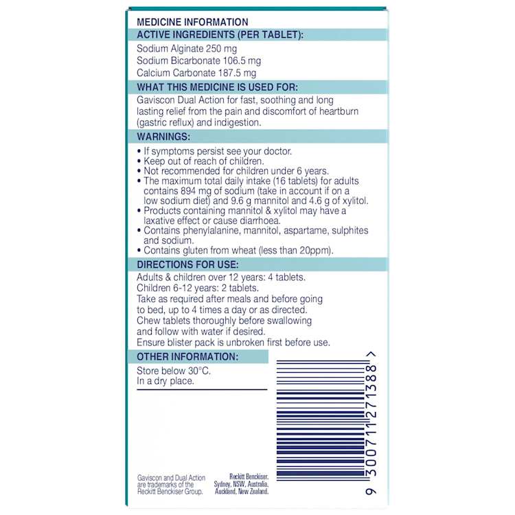 Gaviscon Dual Action Chewable Tablets Peppermint Heartburn & Indigestion Relief