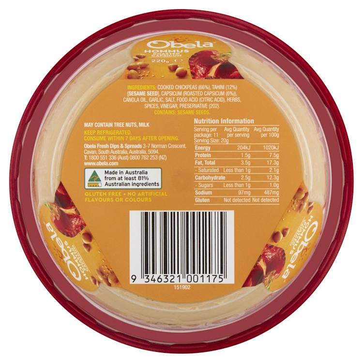 Obela Hommus Roasted Capsicum