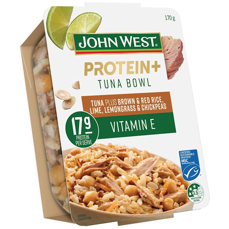 John West Tuna Protein+ Vitamin E Tuna Bowls with Brown & Red Rice, Lime, Lemongrass & Chickpeas