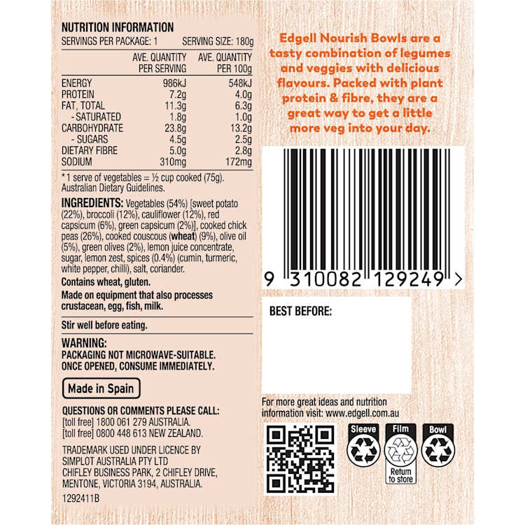 Edgell Chermoula Veg Rice Nourish Bowl