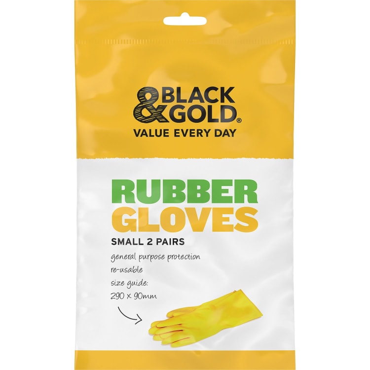 Black & Gold Rubber Gloves Size Small