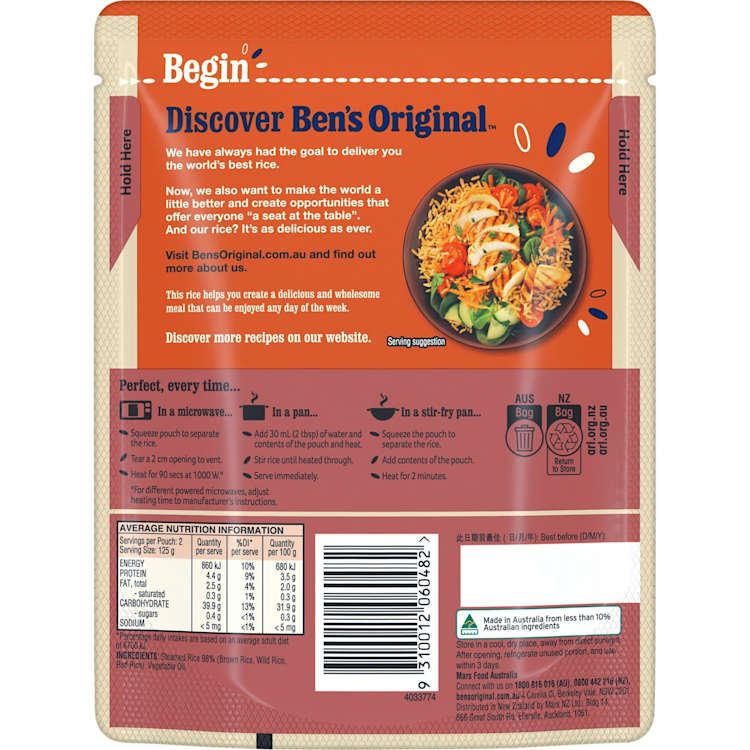 Ben's Original Brown Red and Wild Rice Medley Microwave Rice Pouch
