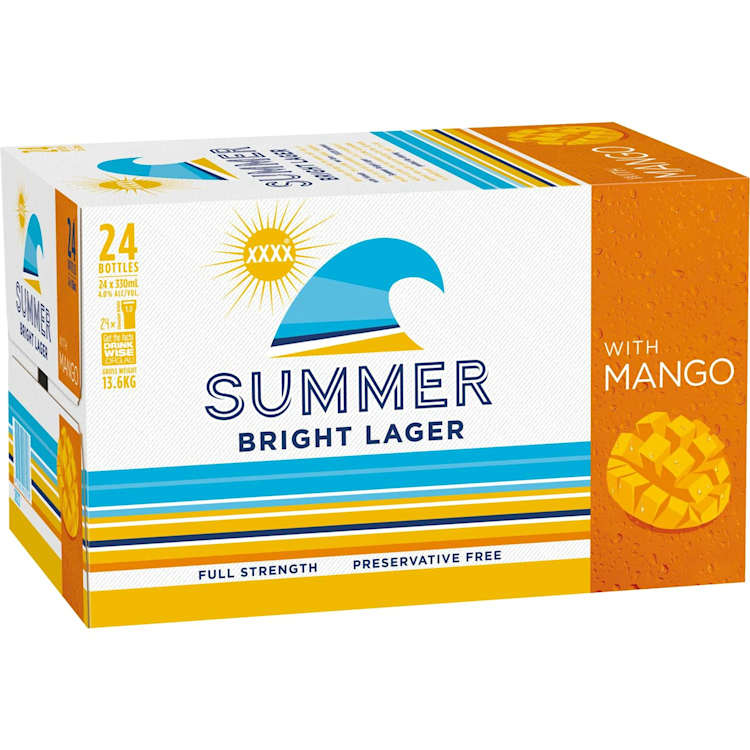 XXXX Summer Bright Lager with Mango Bottle Carton