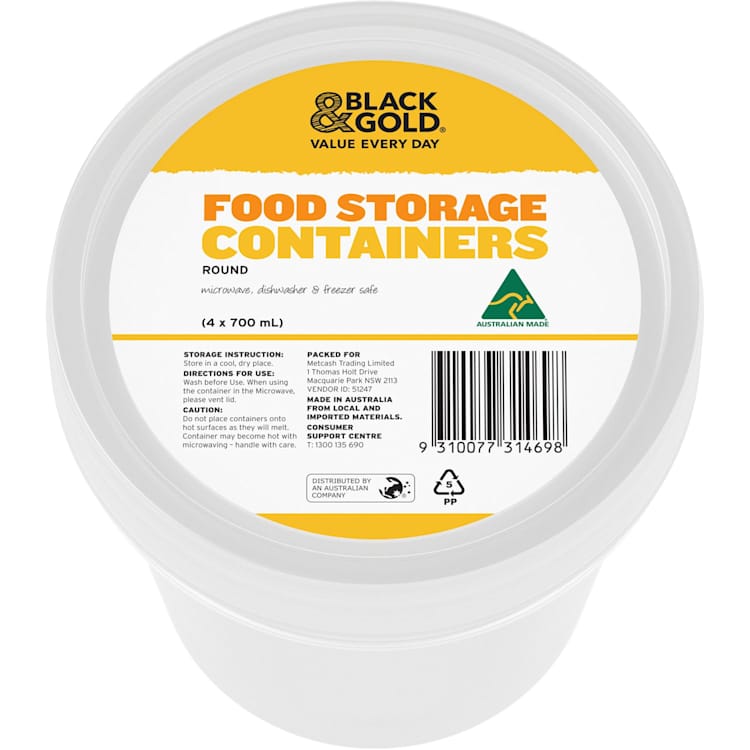 Black & Gold Food Storage Containers Round