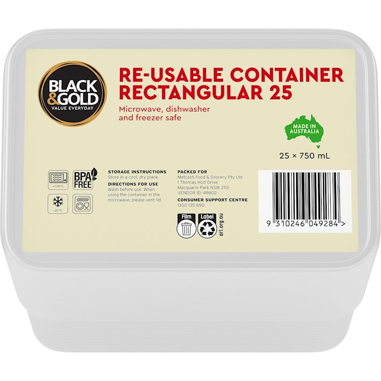 Black & Gold Disposable Containers Rectangular 25 Pack | IGA Shop Online