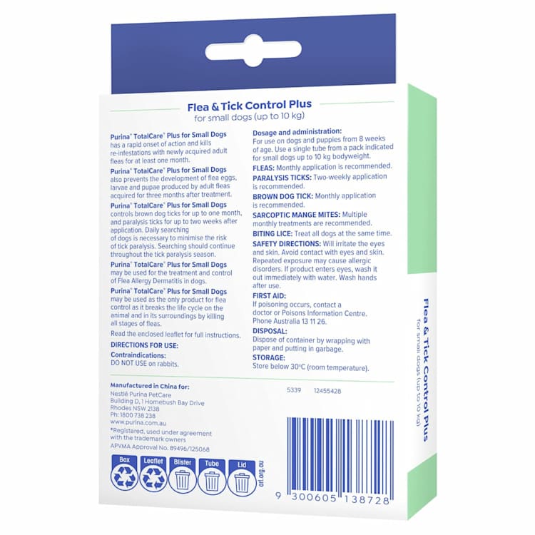 Purina Total Care Flea Treatment Flea Tick Control Plus Small Dog IGA Shop Online