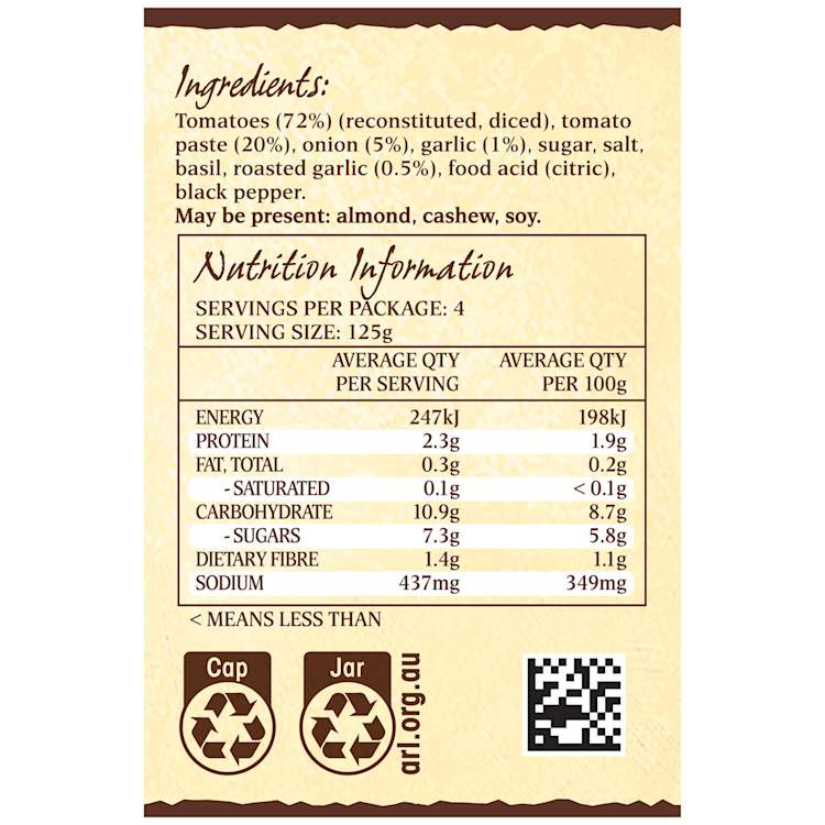 Five Brothers Oven Roasted Garlic & Onion Pasta Sauce