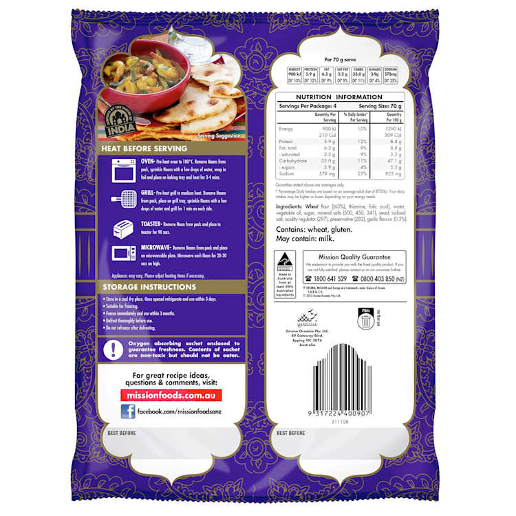 Mission Naan Bread Garlic & Herb