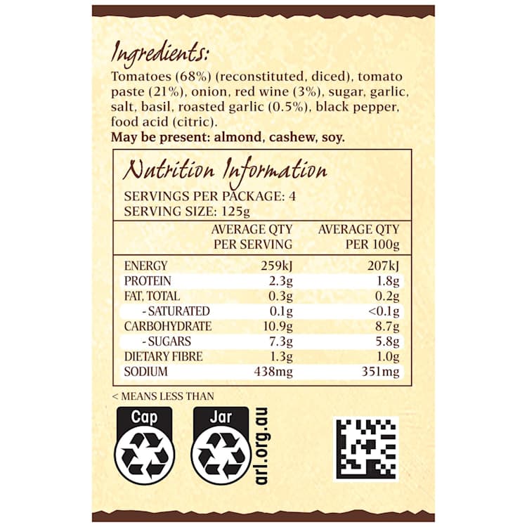 Five Brothers Roasted Garlic & Red Wine Pasta Sauce